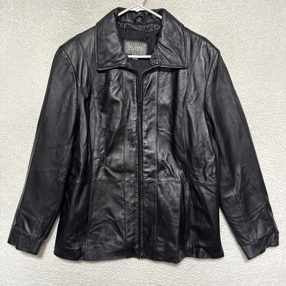 Wilsons Leather Maxima Black Leather Zip Up Womens 1X Jacket Motorcycle